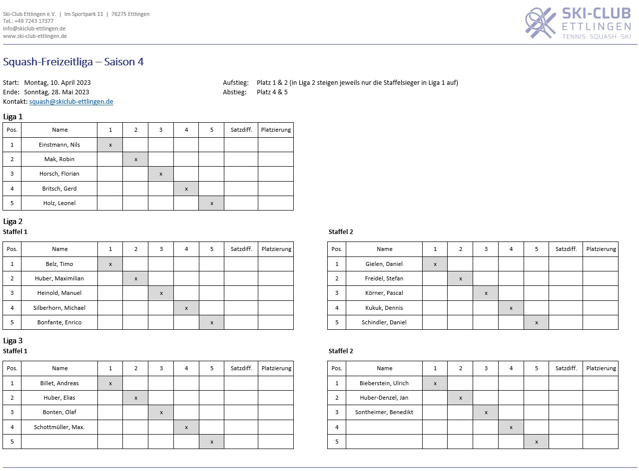 Mehr über den Artikel erfahren 4. Saison der Squash-Freizeitliga